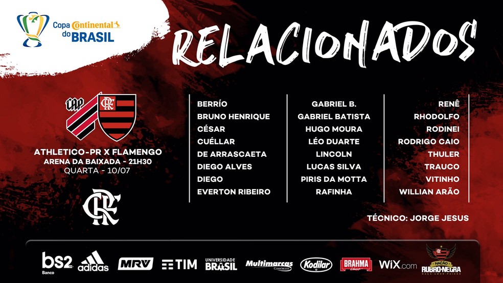 Lista de relacionados do Flamengo — Foto: Reprodução