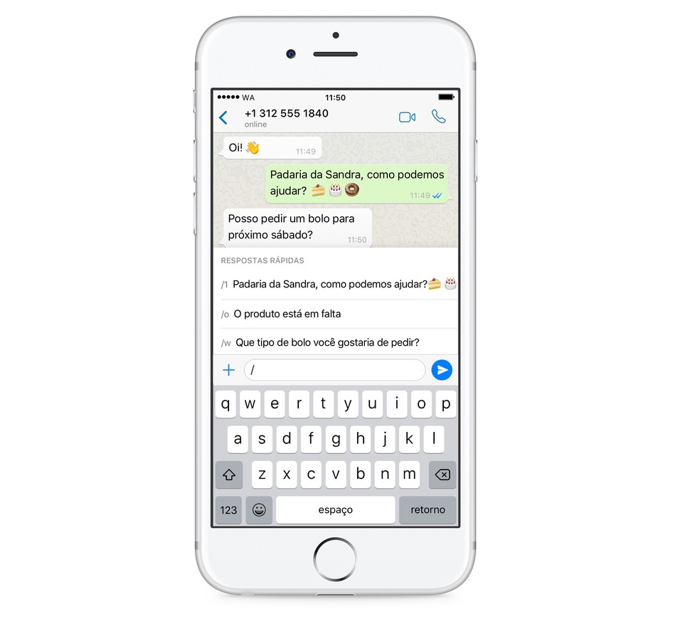 Empresas podem criar mensagens rápidas para usar nas conversas do WhatsApp Business no iPhone — Foto: Divulgação/WhatsApp