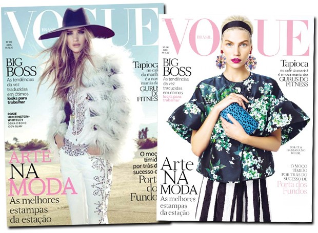 Rosie Huntington-Whiteley e Aline Weber nas capas da Vogue Brasil de abril; clique para ampliar (Foto: Vogue Brasil)