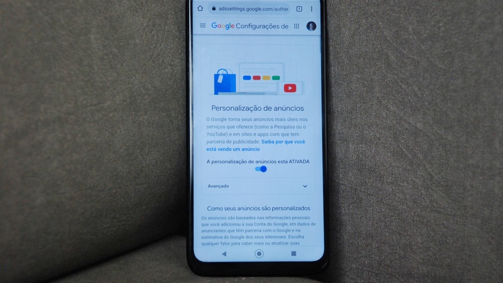 Google Anúncios: como ver e desativar as propagandas personalizadas da sua conta pelo ceular — Foto: Raquel Freire/TechTudo