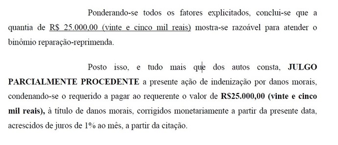 Trecho do processo movido pelo ex-árbitro Guilherme Ceretta de Lima contra o atacante Dudu (Foto: Reprodução)