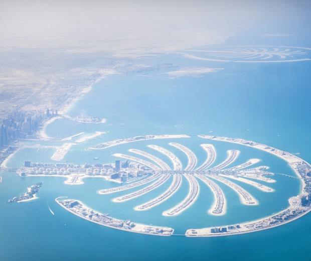 Aerial view of the exclusive island of luxury hotels and residences of The Palm Jumeirah in Dubai, United Arab Emirates. (Foto: Getty Images)