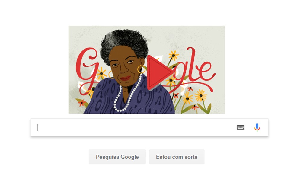 Doodle do Google faz nesta quarta-feira (4) homenagem Ã  poeta e ativista americana Maya Angelou; data marca o 90Âº aniversÃ¡rio do nascimento da escritora, que morreu em 2014 aos 86 anos (Foto: ReproduÃ§Ã£o/Google)