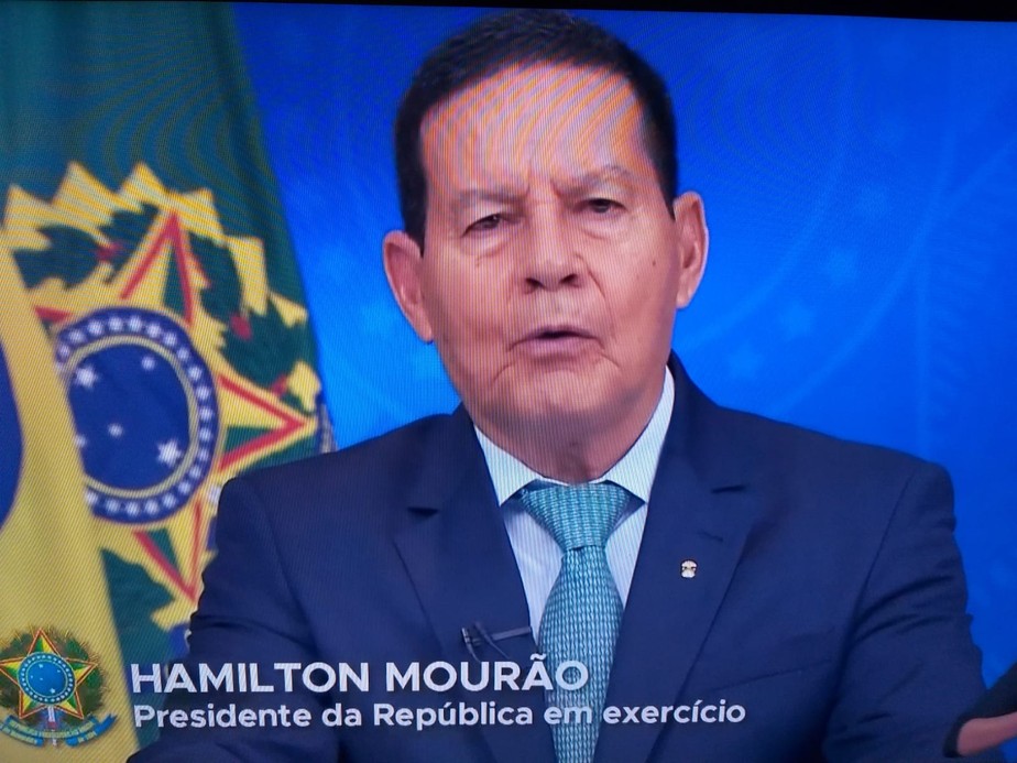 O presidente em exercício Hamilton Mourão faz pronunciamento no úlltimo dia do governo Bolsonaro