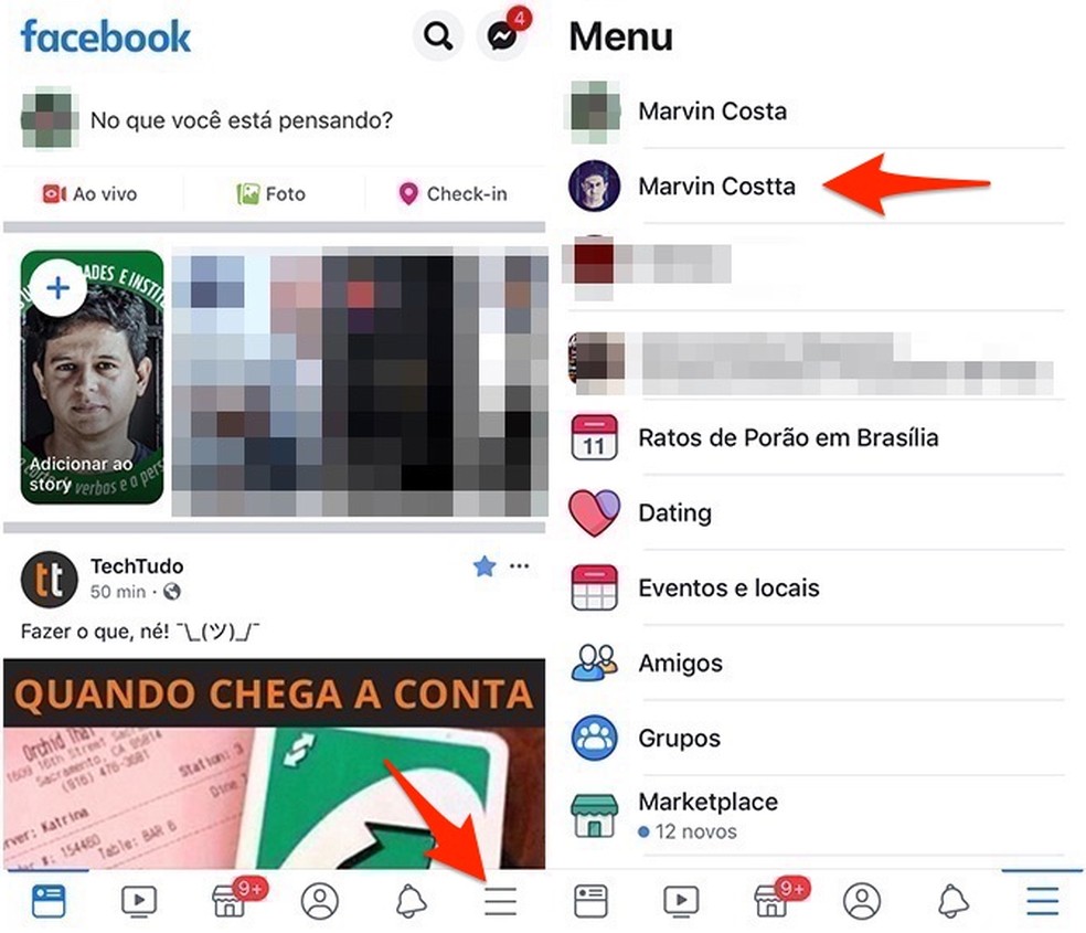 Ação para acessar o perfil de usuário do Facebook e encontrar a função Dating — Foto: Reprodução/Marvin Costa