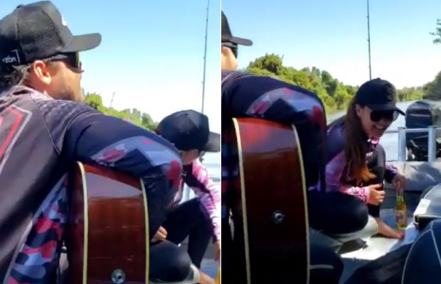 Fernando e Maiara cantam juntos em barco (Foto: Reprodução / Instagram)