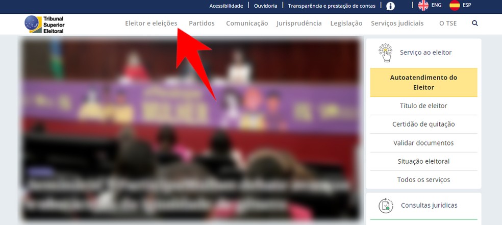 Acesso ao menu "Eleitor e eleições", no site do TSE, para saber se título de eleitor está regular — Foto: Reprodução/Rodrigo Fernandes
