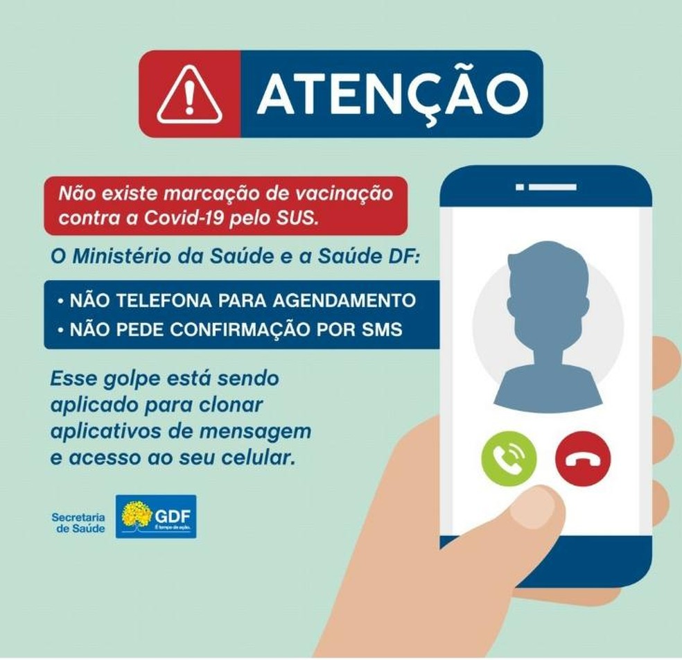 Secretaria alerta para o golpe do agendamento de vacinação — Foto: Reprodução / redes sociais