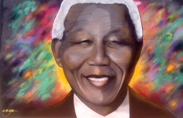 Nelson Mandela foi escolhido por André para ser retratado em tapume (Foto: Dibulgação/Arte em Tapumes)