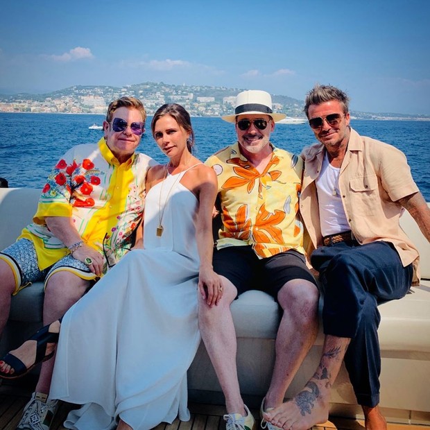David Beckham, Victoria Beckham, Elton John e David Furnish (Foto: Instagram/Reprodução)