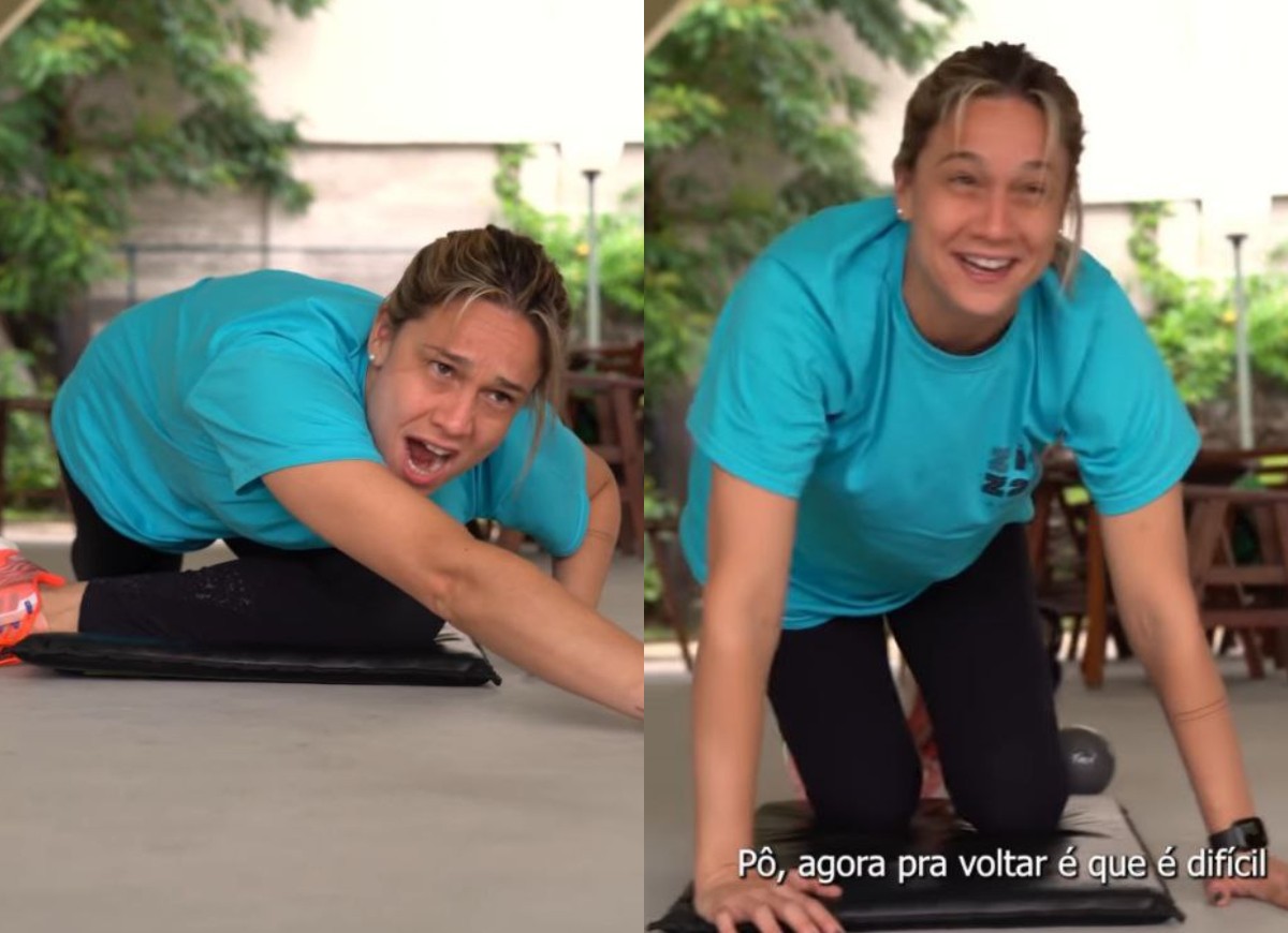 Fernanda Gentil sua a camisa em aula de yoga (Foto: Reprodução/Instagram)