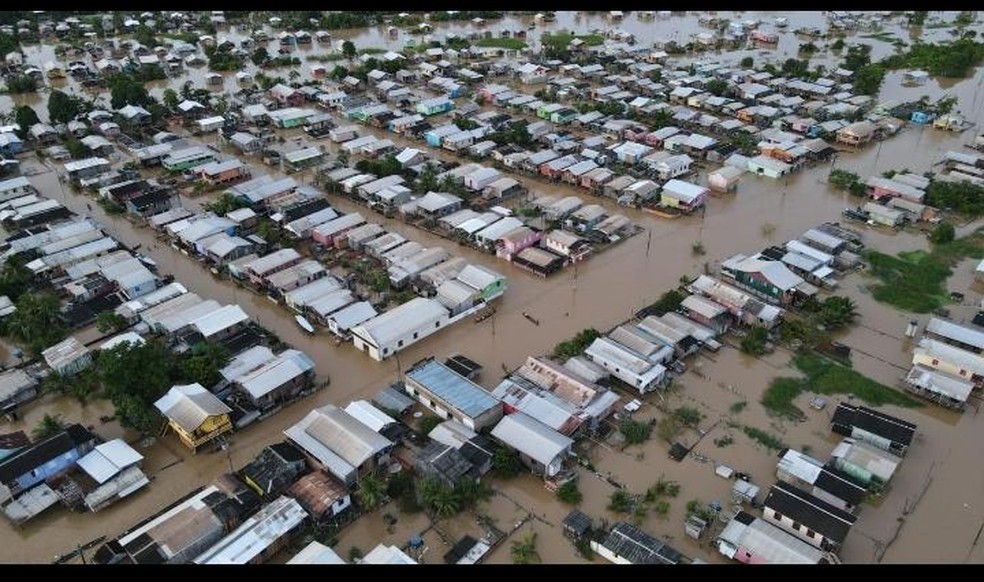 Em Boca do Acre, mais de 17 mil famílias foram afetadas por inundações — Foto: Divulgação/Defesa Civil