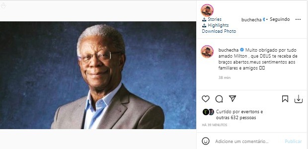Buchecha lamenta morte de Milton Gonçalves (Foto: Reprodução/Instagram)