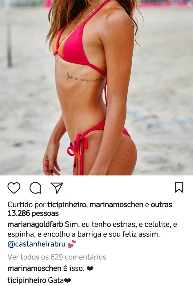 Mariana Goldfarb conquista elogios de famosa por assumir estrias na web (Foto: Reprodução/Instagram)