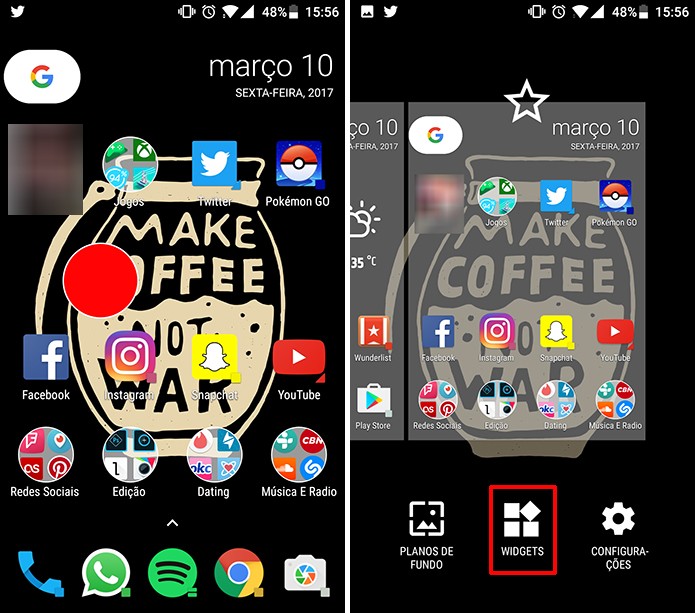 Procure pelos Widgets do seu Android para adicionar atalho do Snapchat (Foto: Reprodução/Elson de Souza)