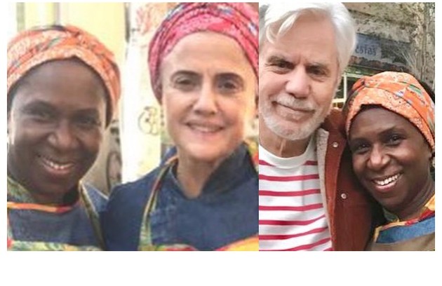 Marieta Severo e Ju Colombo fizeram preparação numa cozinha da Lapa, região central do Rio, para encarnarem as personagens que fazem reaproveitamento de alimentos. Reginaldo Faria participa do núcleo (Foto: Reprodução)