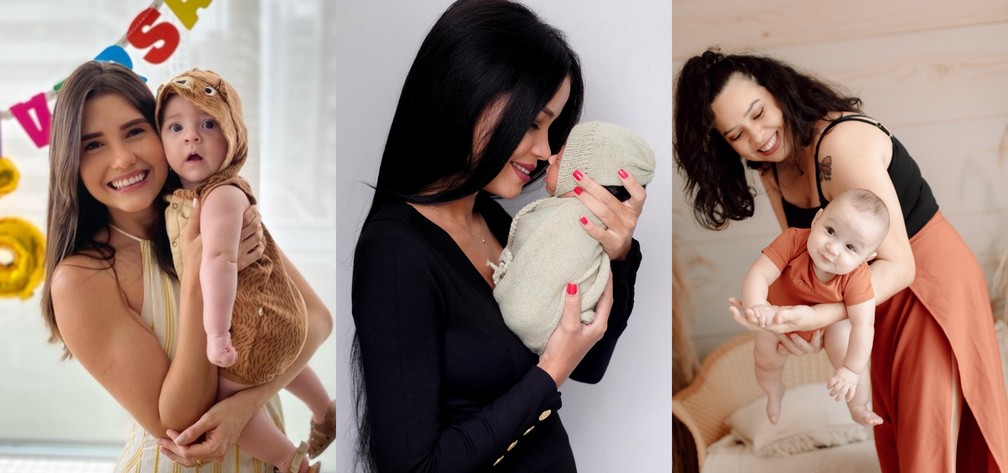 Jéssica Melo, Ananda Araújo e Ingrid Azevedo se tornaram mães durante o primeiro ano da pandemia no Maranhão. — Foto: Arquivo pessoal/July e Ruy Fotografia/Montagem G1 MA
