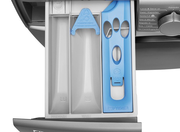 Alguns modelos de lava e seca possuem dispenser que dilui o detergente para roupas e o amaciante, como este modelo da Electrolux com tecnologia Ultramix  (Foto: Divulgação / Electrolux)
