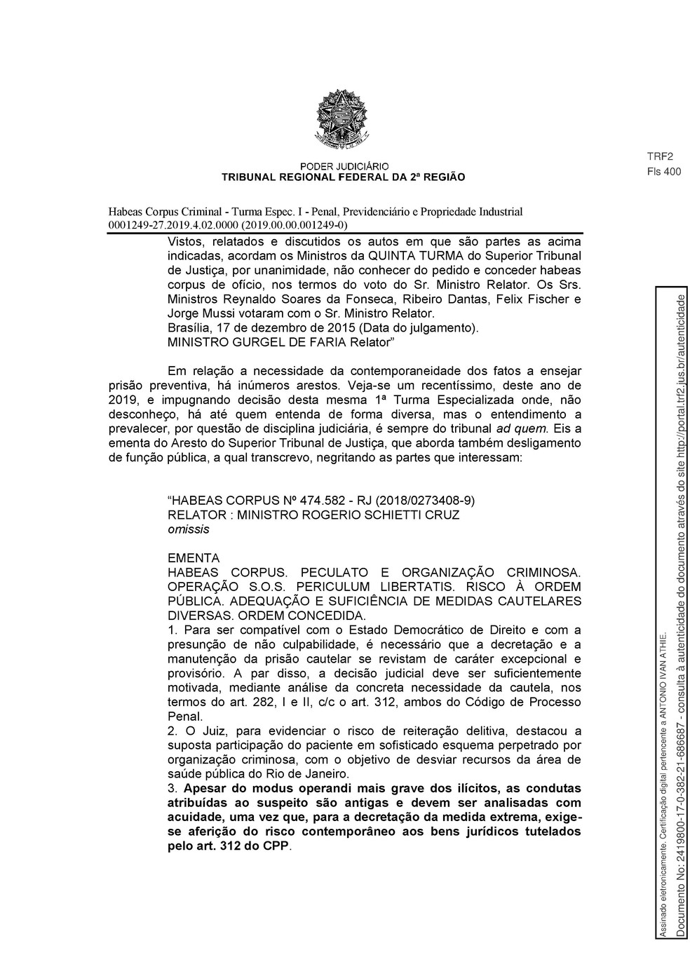 Decisão TRF-2 pg. 19 — Foto: Reprodução