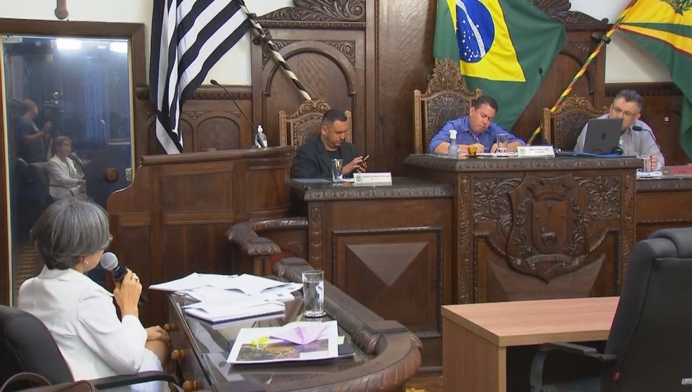 'CEI da Educação': secretária Maria do Carmo Kobayashi defende processo de desapropriações — Foto: Reprodução/TV TEM