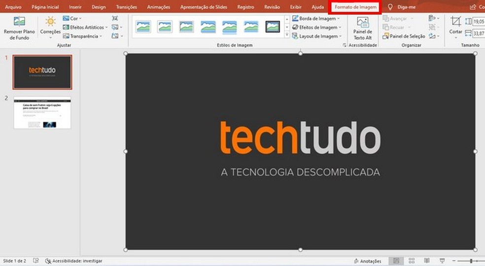 Guia "Formato de Imagem" é aberta após selecionar imagem no PowerPoint — Foto: Reprodução/Raquel Freire