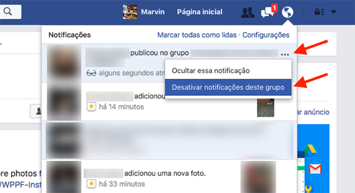 Opção para desativar notificações para publicações de amigos em grupo do Facebook (Foto: Reprodução/Marvin Costa)