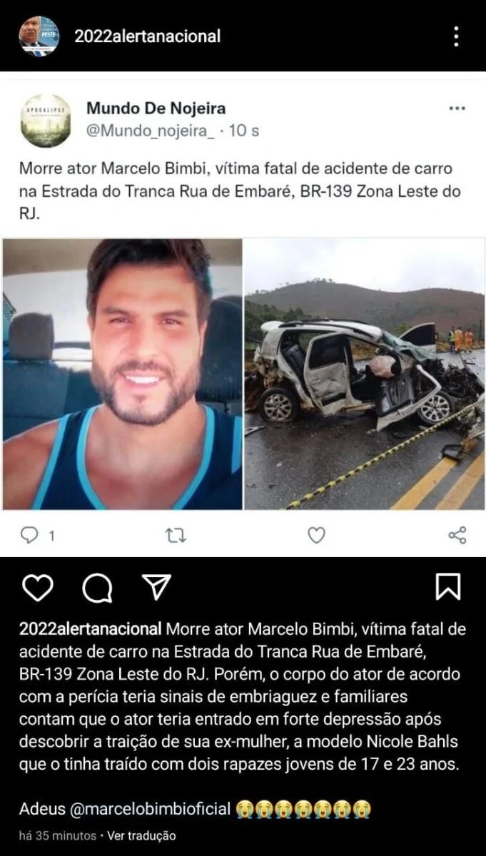Marcelo Bimbi se pronuncia sobre fake news (Foto: Reprodução/Instagram)