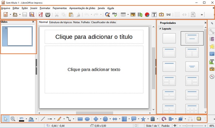 Recurso do LibreOffice para a criação de apresentações em slides (Foto: Reprodução/Barbara Mannara)