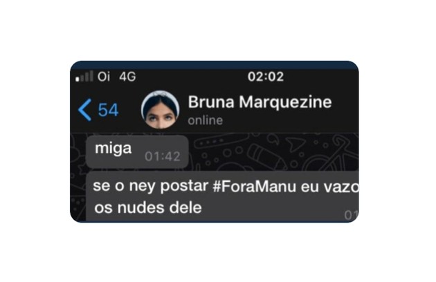 Entre as brincadeiras, está uma montagem em que Bruna Marquezine 'ameaça' vazar nudes do jogador (Foto: Reprodução)