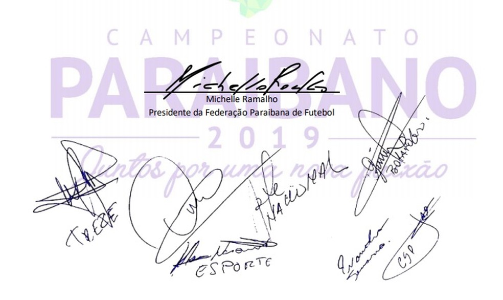 Documento com a rodada #10 do Paraibano desmembrada foi assinado por todos os clubes  Foto: Reproduo / FPF