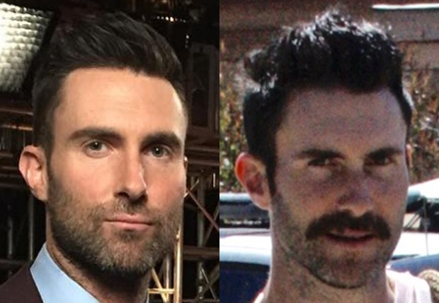 Adam Levine em visual antes e depois do bigodão (Foto: Reprodução/Instagram e Grosby Group)