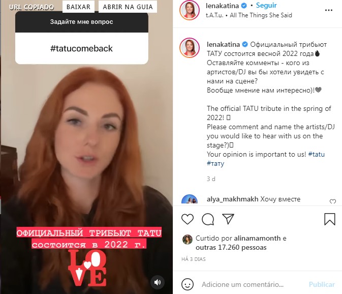Lena Katina anuncia retorno da t.A.t.u. com Yulia Volkova (Foto: Reprodução / Instagram)