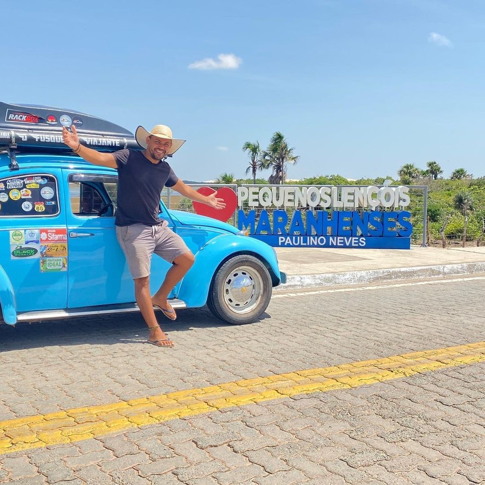 Maranhense termina viagem pelas 217 cidades do Maranhão a bordo de um fusquinha azul 1974 — Foto: Divulgação/Redes sociais