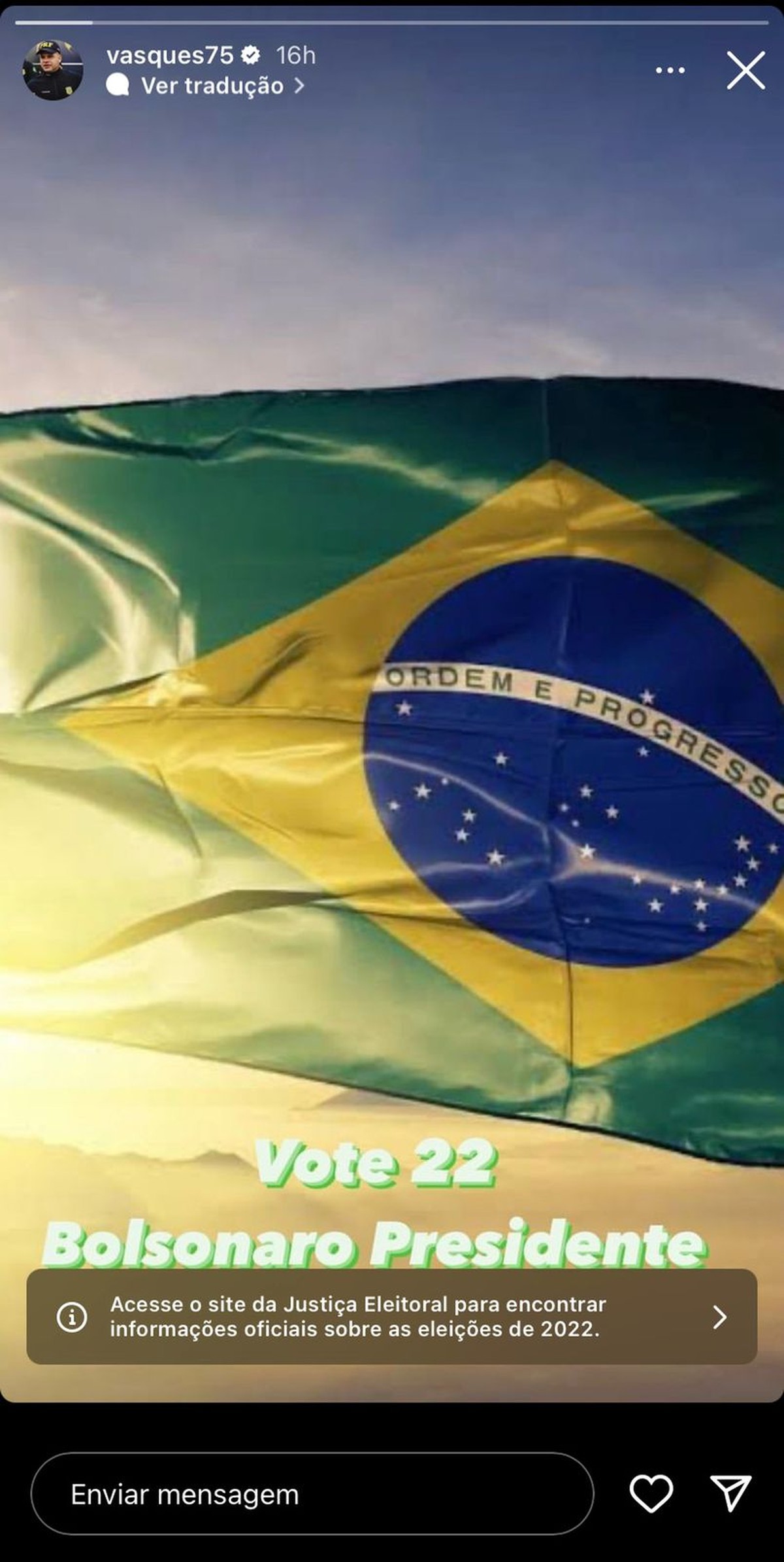 Diretor-geral da PRF posta pedido de voto em Bolsonaro