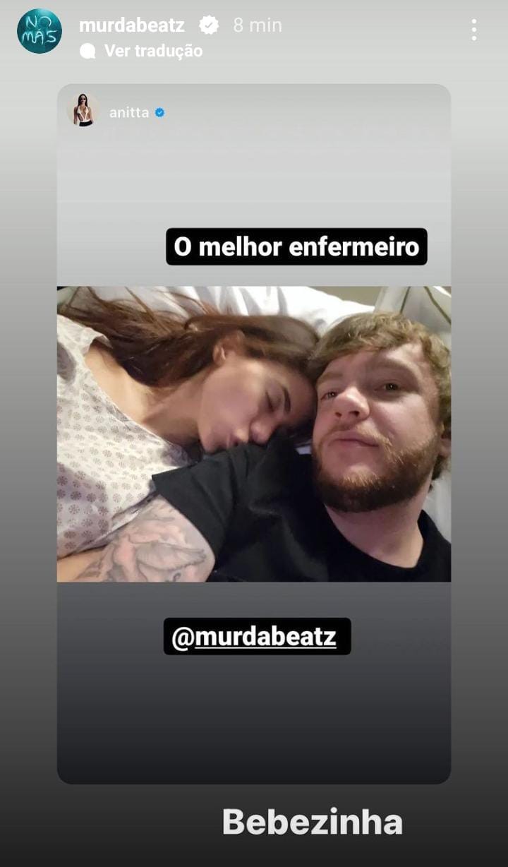 Murda Beatz cuida da namorada Anitta no hospital (Foto: Reprodução Instagram)