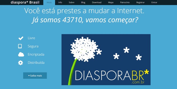 Diaspora é um conjunto de redes sociais federadas (Foto: Reprodução/Diaspora Brasil)