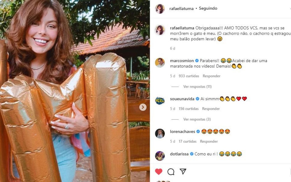 Rafaella Tuma, ilustradora de Ribeirão Preto, SP, recebe cumprimentos de Marcos Mion ao alcançar 1 milhão de seguidores no Instagram — Foto: Reprodução/Instagram