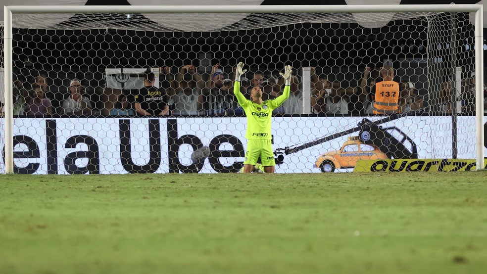 Marcelo Lomba, do Palmeiras, contra o Santos — Foto: Cesar Greco / Ag. Palmeiras