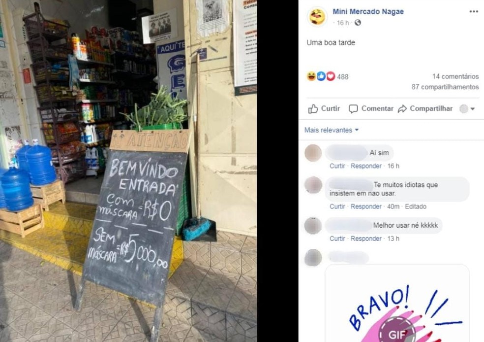 Mercado chama atenção ao 'cobrar' R$ 5 mil de clientes que quiserem entrar sem máscaras