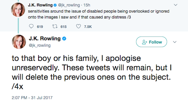 Os pedidos de desculpas públicos de J.K. Rowling a Donald Trump (Foto: Twitter)