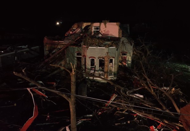 Imagem da destruição em Kentucky (Foto:   Reprodução/Footage by Lokman Vural Elibol/Anadolu Agency via Getty Images)