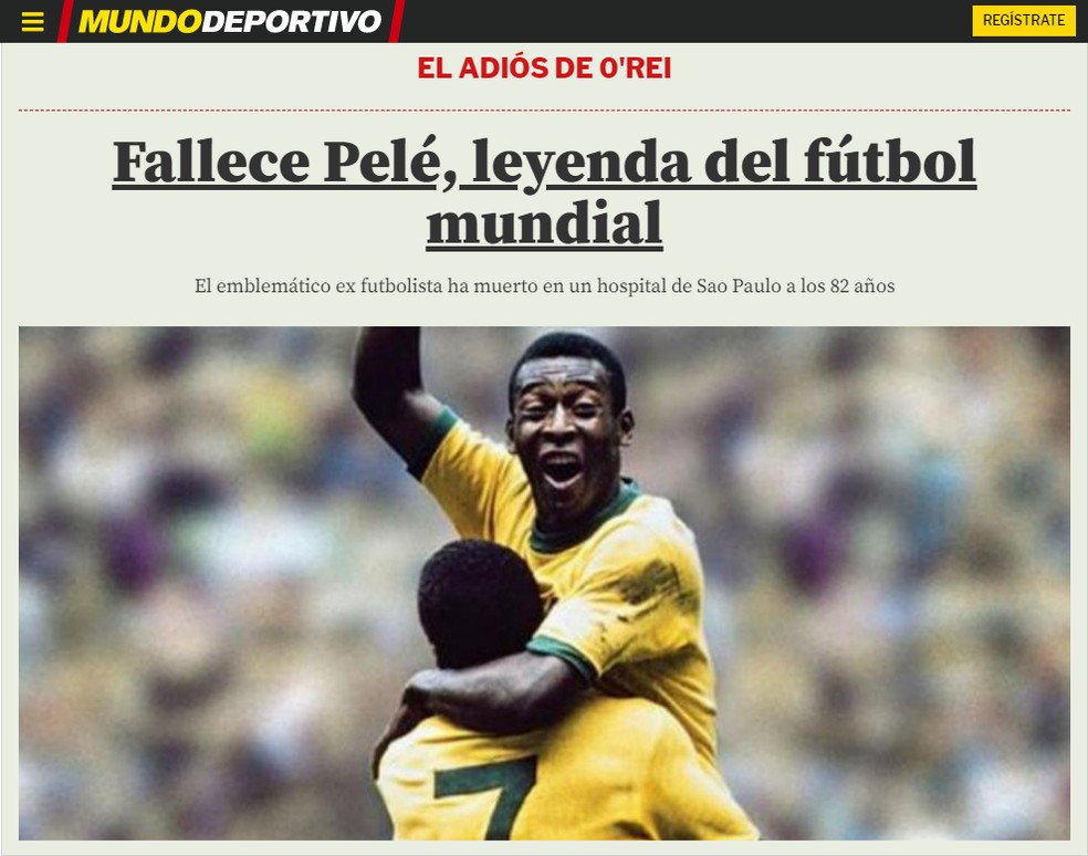 Capa do Mundo Deportivo para morte de Pelé — Foto: Reprodução
