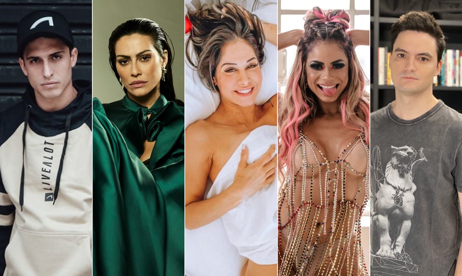 Da esquerda para a direita, o ex-BBB Felipe Prior, a atriz Cleo, a ex-BBB Maíra Cardi, a cantora Lexa e o youtuber Felipe Neto