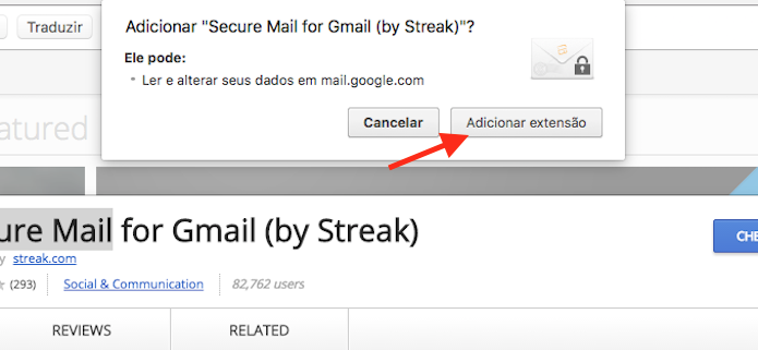 Opção para iniciar o download da extensão Secure Mail for Gmail (Foto: Reprodução/Marvin Costa)