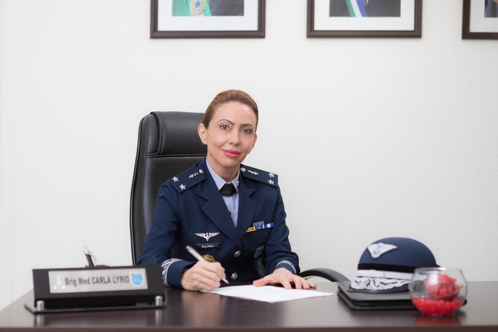Brigadeiro Médica Carla Lyrio Martins é a primeira mulher promovida ao posto de oficial-general da FAB — Foto: Sargento Johnson Barros / CECOMSAER-FAB