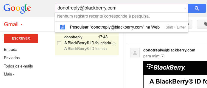 Localize o e-mail enviado pela BlackBerry ao se cadastrar no BBM (Foto: Reprodução/Helito Bijora)