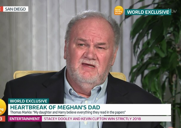 Thomas Markle talks to Piers and Susanna about wanting a relationship with his daughter Meghan, Duchess of Sussex on 'Good Morning Britain'. Broadcast on ITV1Featuring: Thomas MarkleWhen: 17 Dec 2018Credit: Supplied by WENN**WENN does not claim any  (Foto: Supplied by WENN)