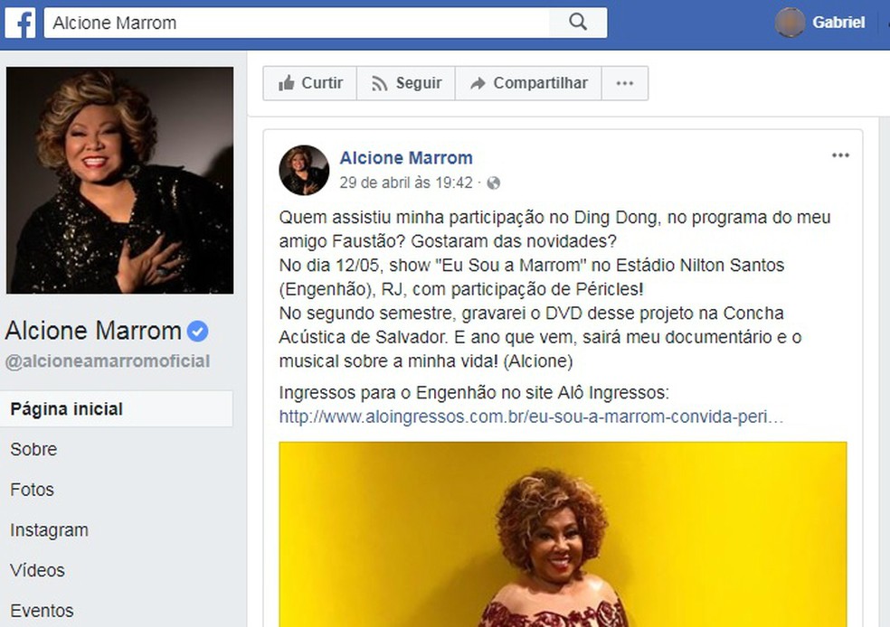 Postagem da artista no Facebook anunciou gravação de DVD em Salvador (Foto: Reprodução/Facebook)