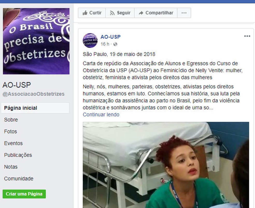 AO-USP divulga carta de pesar e repúdio sobre morte de obstetriz  (Foto: Reprodução/EPTV)