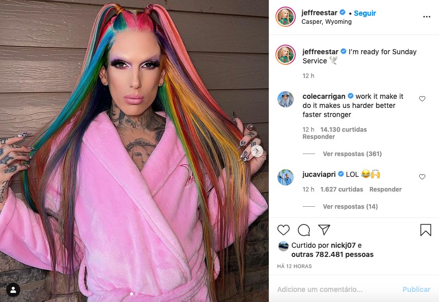 O post do youtuber, maquiador e influenciador Jeffree Star fomentando boatos sobre um suposto affair com o rapper Kanye West (Foto: Instagram)